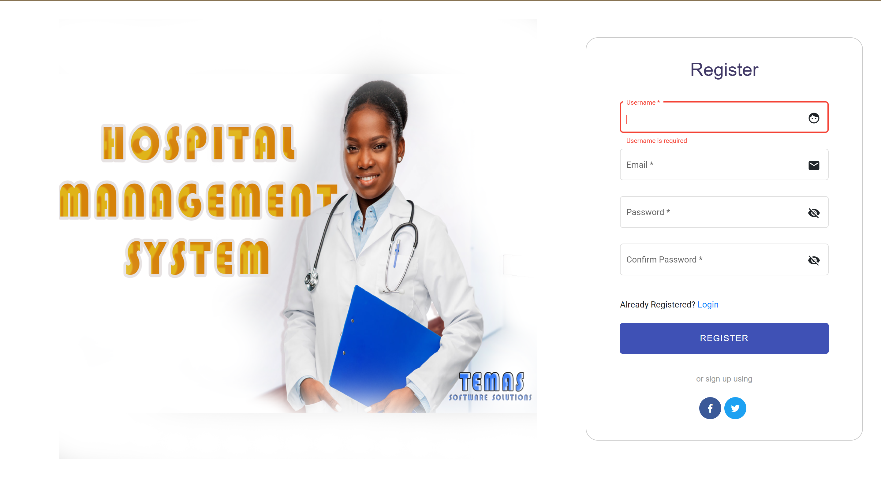 Hospital Health Management System — staff registration