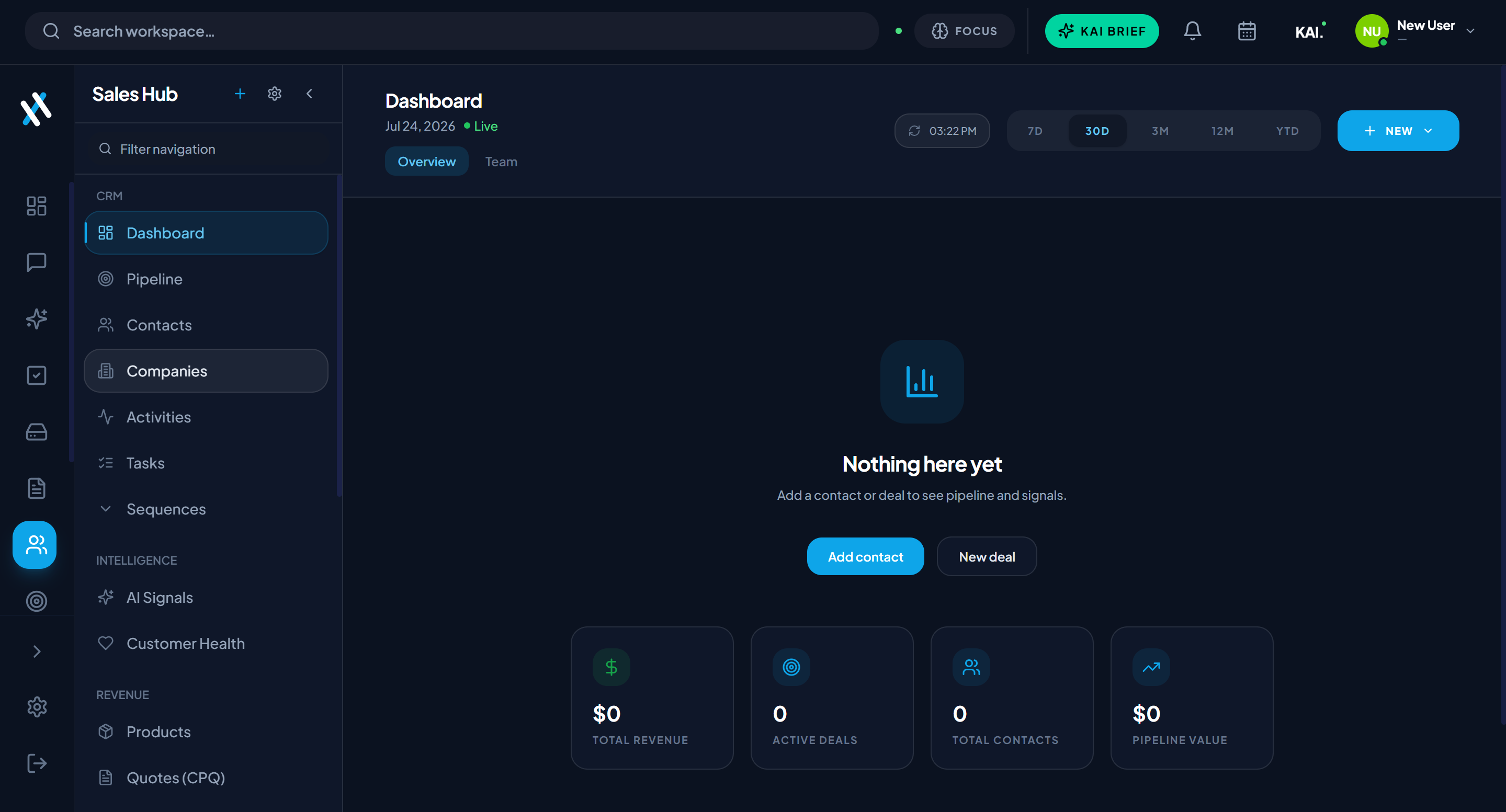 Kaimesh — Sales Hub CRM dashboard