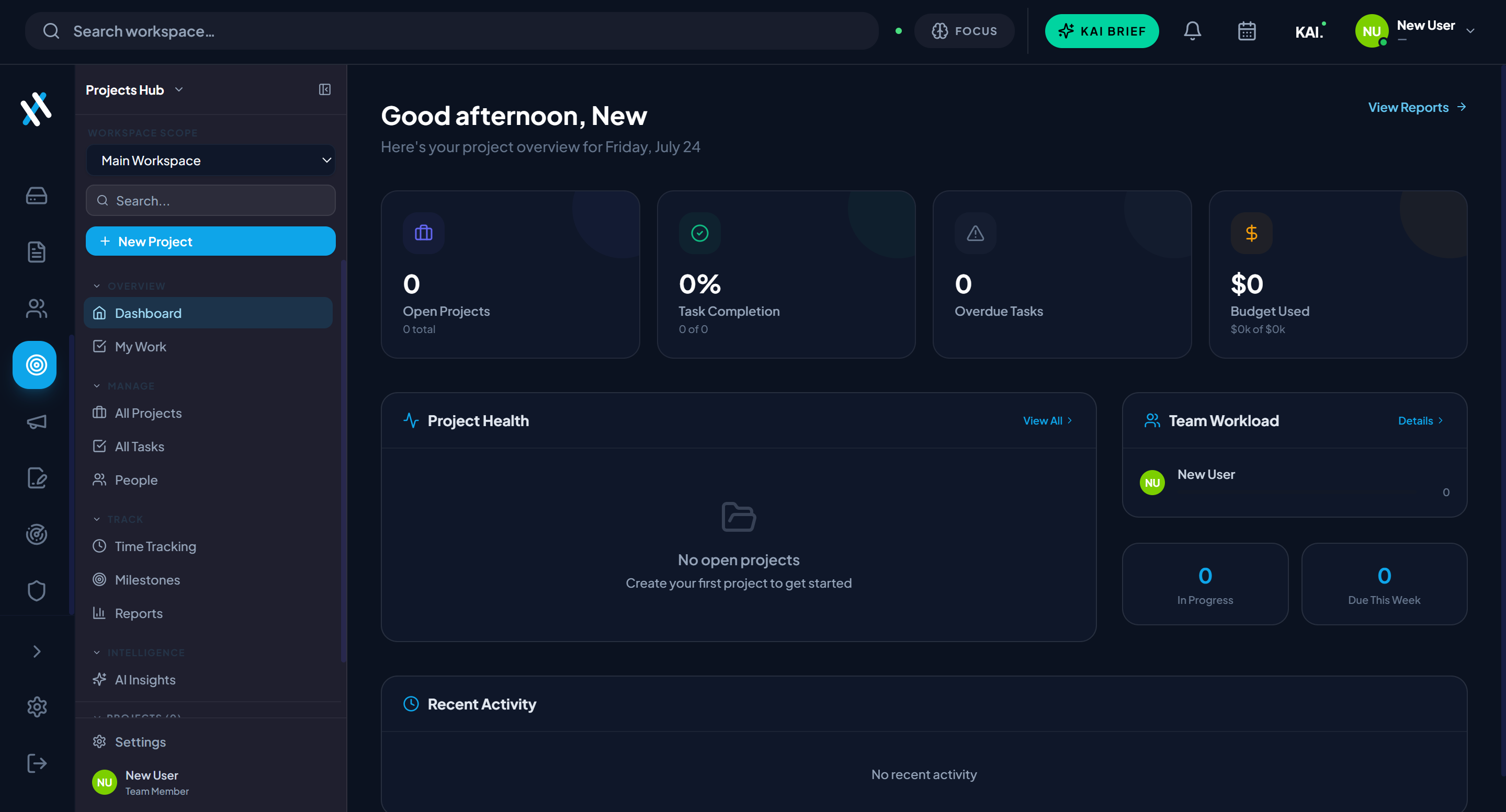 Kaimesh — Projects Hub dashboard